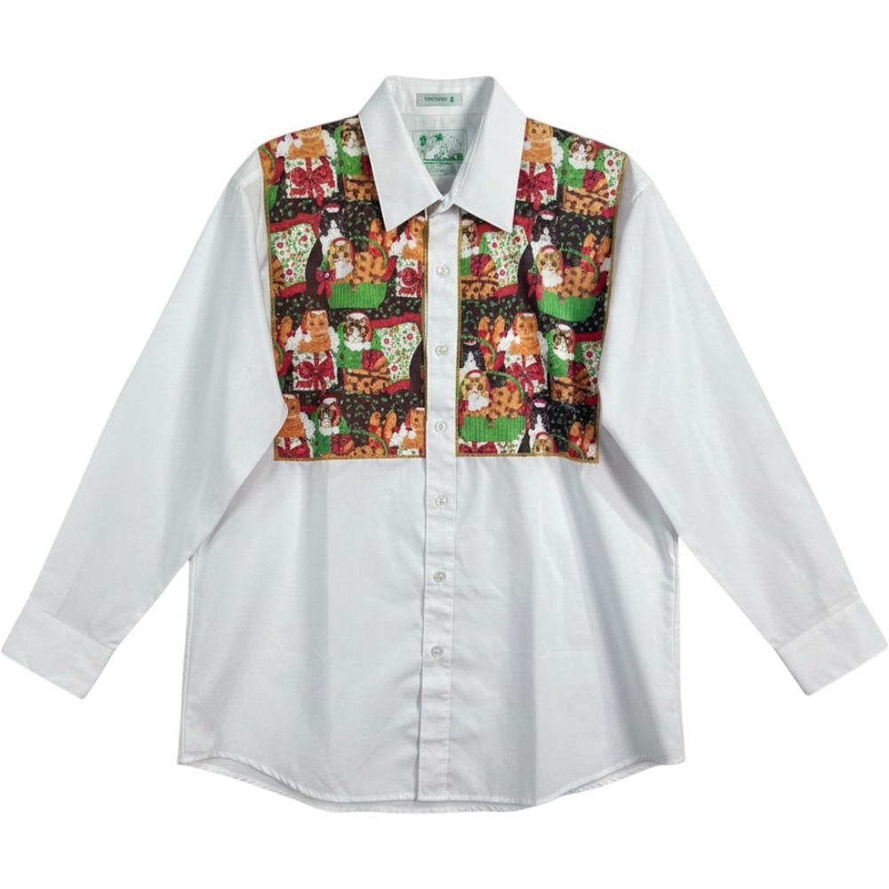 The Quacker Factory Button Up Shirt Women Large White Christmas Cat Applique